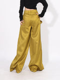 Toloer 2024 Stylish Wide-Leg Pants Pleated Zip Pocket Design Straight Casual Pants-Outfit