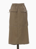 High Elastic Waist Brown Pocket Zipper Long Casual Half-body Skirt Women Fashion Tide New Spring Autumn 2023