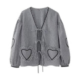 Autumn 2024 New Women's Fashion Casual Contrast Ribbon Plaid Shirt W028 6132-Outfit