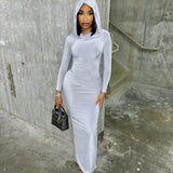 Toloer Solid Color Tight Dress Socialite Wind Long Style Step Buttock Skirt Long Sleeve Dress Woman-Outfit