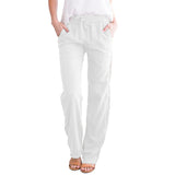 Temperament Commute Solid Color Cotton Linen Drawstring Loose Casual Wide-leg