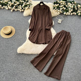 Casual Suit Women's Korean Version Of The Fashion Loose Long-Sleeved Shirt Dress High Waist Wide Leg
