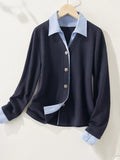 Toloer Two Spliced Polo Collar Shirt Women's Spring Design Sense Of Small Chic Repair Shirt Short Long-Sleeved