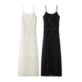 Party Small Dress 2025 Autumn New Sling Embroidered Flowers 100 Folds Under The Pendulum Pure Color