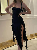 Irregular Ruffle Bandeau Maxi Dress-Outfit
