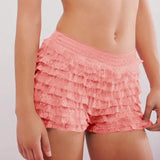 Sexy Beach Hot Pants Lotus Side Wave Solid-Colored Lolita Low-Rise Shorts Skirt