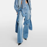 Toloer Style Hot Girl Jeans 2024 New Stereo Band Design Sense Bow Straight Leg Jeans Women-Outfit