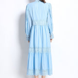 French Women Wear Court Style Dress To Close The Waist Thin Hollow Lace Splicing Holiday