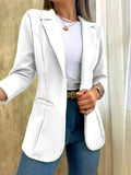 Elegant Pure Color Long Sleeve Coat Women Spring Autumn Casual Pocket Suit Jacket 2023 Pink Open Stitch Coats-Outfit