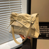 Aesthetic Bow Solid Color Leather Shoulder Bag-Outfit