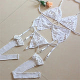 4Pcs Sexy Intimates Women Transparent Lace Slip Dress Erotic Lingerie Femme Sexy Shop Garters Bras And Panty Set Petticoat