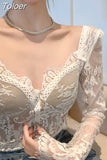 Temperament Crop Tops Vintage Hollow Out Lace Blouses Women Square Collar Puff Sleeve Shirts Korean Sexy Blusas De