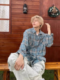 Grinding Plaid Long-Sleeved Shirt Men And Women Cleanfit Handsome Couple The Same Fried Street