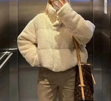 Fur Fleece Puffer Cropped Coat-Outfit
