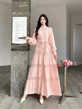 Gentle Style Dress Spring Dress Design Hollow Lace Splicing Bubble Sleeve Dress Holiday