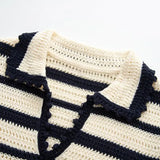 Striped Knitted Short-Sleeved Woman Summer 2025 New Collar Polo Shirt Small Short