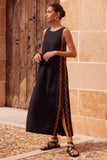 Spring And Summer New Casual Fashion Sleeveless Rounded Collar Solid Color Splicing Lace Fork In The Long Dress