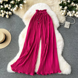 Wear High-Rise Straps With A Hundred Laps Of Casual Pants Women Micro-Fat Large Size Showing Lean Meat Hangings Wide Legs Of Hundreds Of Folded