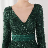 Winter Elegant Deep V Neck Long Sleeve Slit Cocktail Eevening