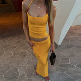 2025 Spring And Summer New Women's Tight-Luck Neck Small Vest Sexy Hot Girl Fishtail Skirt
