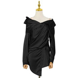 Casual Solid Folds Sexy Dress For Women Loose Long Sleeve Asymmetrical Mini Dresses Female 2021 Autumn Clothes