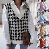 Toloer And Autumn New Sweater Women Casual Knitting Vest Thousand Bird Case Jacket Women's
