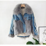 2022 Winter Loose Denim Jacket Women Oversized Fur Collar Plus Velvet Padded Jackets Vintage Cotton Thick Warm Jean