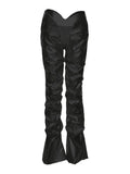 Stacked Low Waist Pu Leather Pants-Outfit