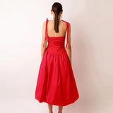 Tube Solid Frill Midi Dress-Outfit