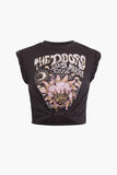 Gray Y2K Short Sleeve Floral Print T-Shirt with Knotted