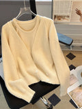 Retro Lazy Loose Knitted Cardigan Women's Autumn New Minority Foreign Style Sweater Harness Vest Two-Piece Set-Outfit