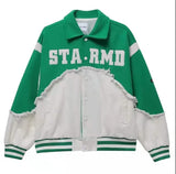 Embroidery Patchwork Denim Varsity Jacket-Outfit