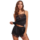 Toloer Women's Home Pajamas Two-Piece Slip Face Lace Nightgown Set-Outfit