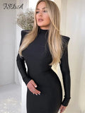Midi Green Long Sleeve 2022 Women Dress Party Autumn Winter Turtleneck Black Sexy Bodycon Dresses Elegant