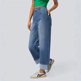 High-Waisted Trousers Straight Jeans 2025 Spring New Women's Casual Broad-Legged Trousers