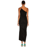 Green Contrast Black Slit Midi Dress-Outfit