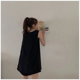 Summer Women Streetwear Tanks Korean Casual Female Solid Sleeveless Tops BF All Match Loose Sports T Shirts New-Outfit