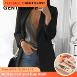 Women Autumn Blazer Jacket Solid Color Long Sleeve Work Suit Coat Office Lady Elegant Tops Casual Cardigan