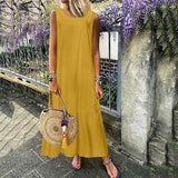 Women Maxi Long Dress Fashion Summer Sundress Vintage Cotton Ruffles Casual Loose Sleeveless Party Thin
