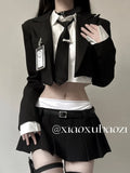 Style Spice Girl Jk Uniform Suit Spring And Autumn Short Shirt Suit Jacket Collision Color Spliced Skirt Three-Piece Set-Outfit