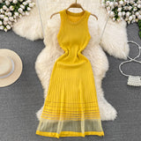 Summer High-End Sense Temperament Round Recipient Waist Thin A-Word Mesh Splicing Knitted Vest