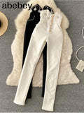 Trousers For Women Fashion High Waist Skinny Pants Spring Design Chic Beading Streetwear Long