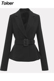 Women Fashion Temperament Blazer Belt Waist Middle Elegant Commuter Professional Office Elegant Chic Blazer