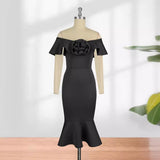 Hanging Shoulder Collar Rose Lotus Leaf Cuffed Ass Dress Dress