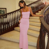 Contrast Spaghetti Strap Bodycon Maxi Dress-Outfit