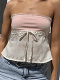 Contrast Lace Bandeau Crop Top-Outfit