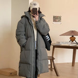 Long Big Quilt Down Jacket Female 2024 Winter Fashion Solid Color Loose And Thick White Duck Velvet Lovers Over The Knee Coat-Outfit