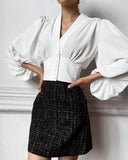 2022 Fashion All-match Lantern Sleeve Ladies Shirt Vintage Long Sleeve Fitted Female Shirts Blusas Chic