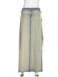 Vintage Casual Slim Split Denim Skirt Sexy Low-Waisted Maxi Skirts Women 2023 Autumn Spring Streetwear Holiday Ladies-Outfit