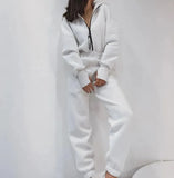 Temperament Commuting 2023 Autumn Winter New Fashion Versatile Sports Suit Casual Hooded Pocket Zipper Design Jumpsuit for